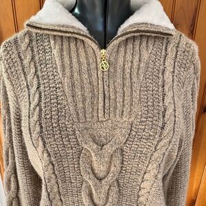 Adrienne Vittadini Sherpa Lined Cable Knit 1/4 Zip Sweater Small